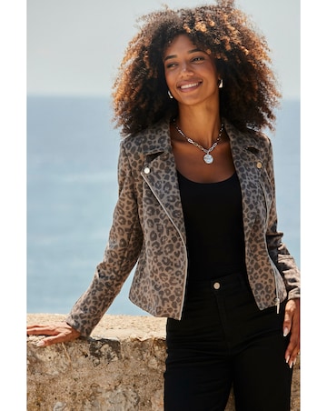 Sosandar Faux Suede Animal Biker Jacket