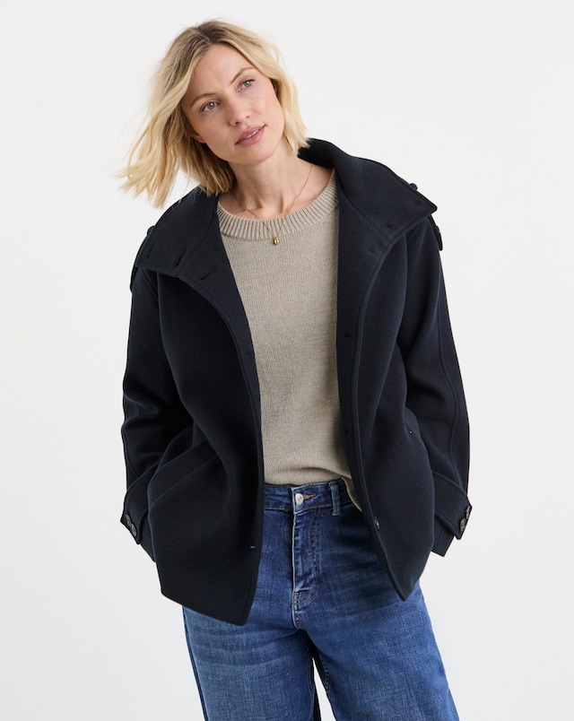 Funnel Neck Short Jacket - Navy