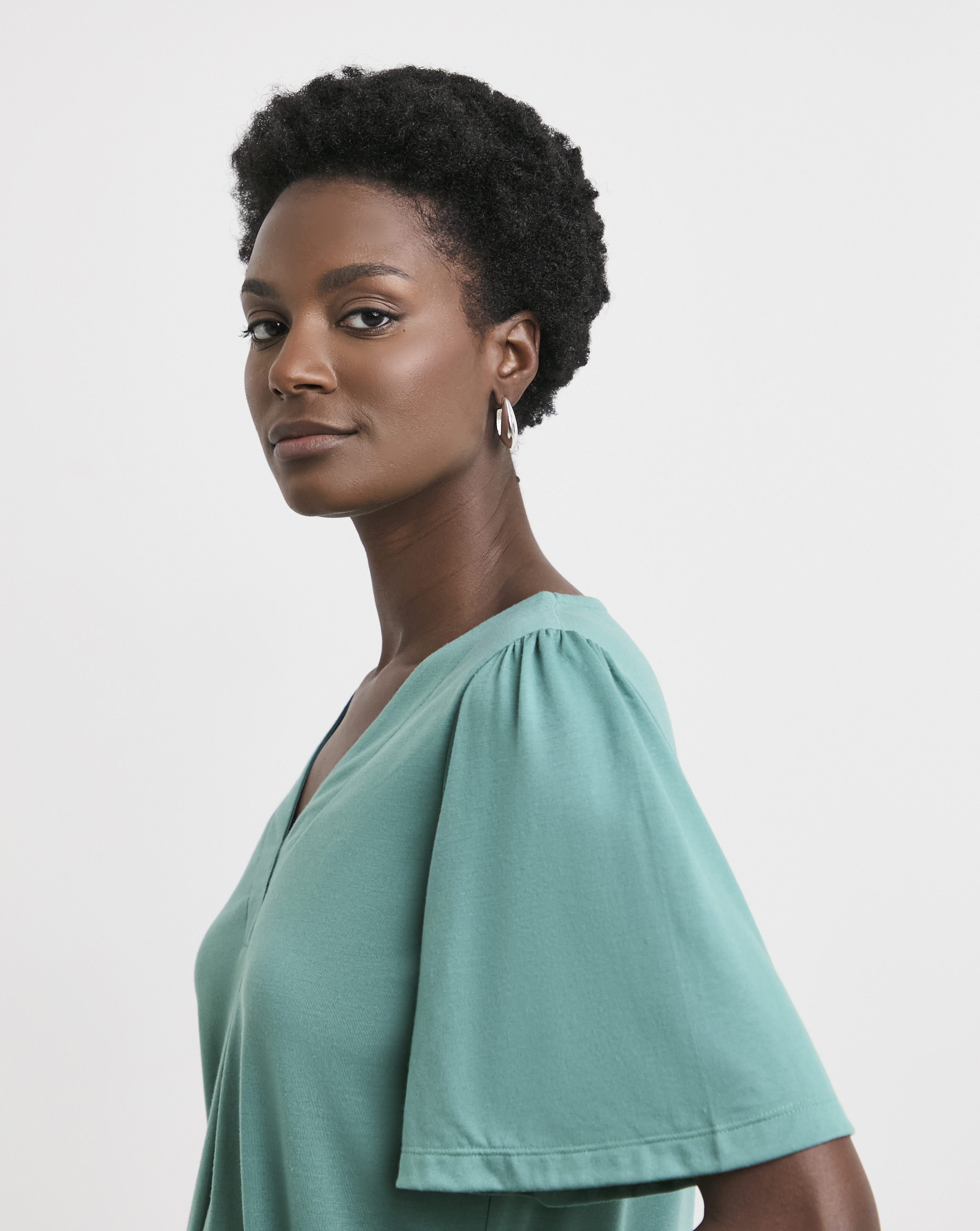 Teal V Neck Angel Sleeve Top