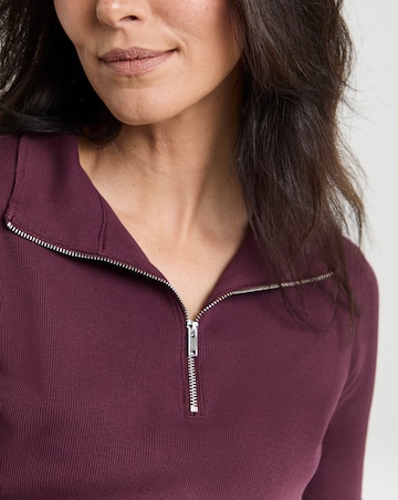 Half Zip Long Sleeve Ribbed Top