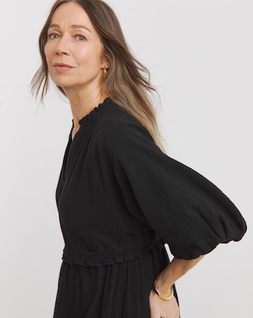 Pure Cotton Textured Bubble Sleeve Maxi Dress