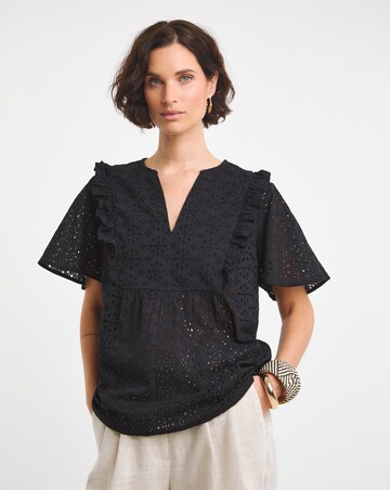 Pure Cotton Broderie Frill Jersey Back Top