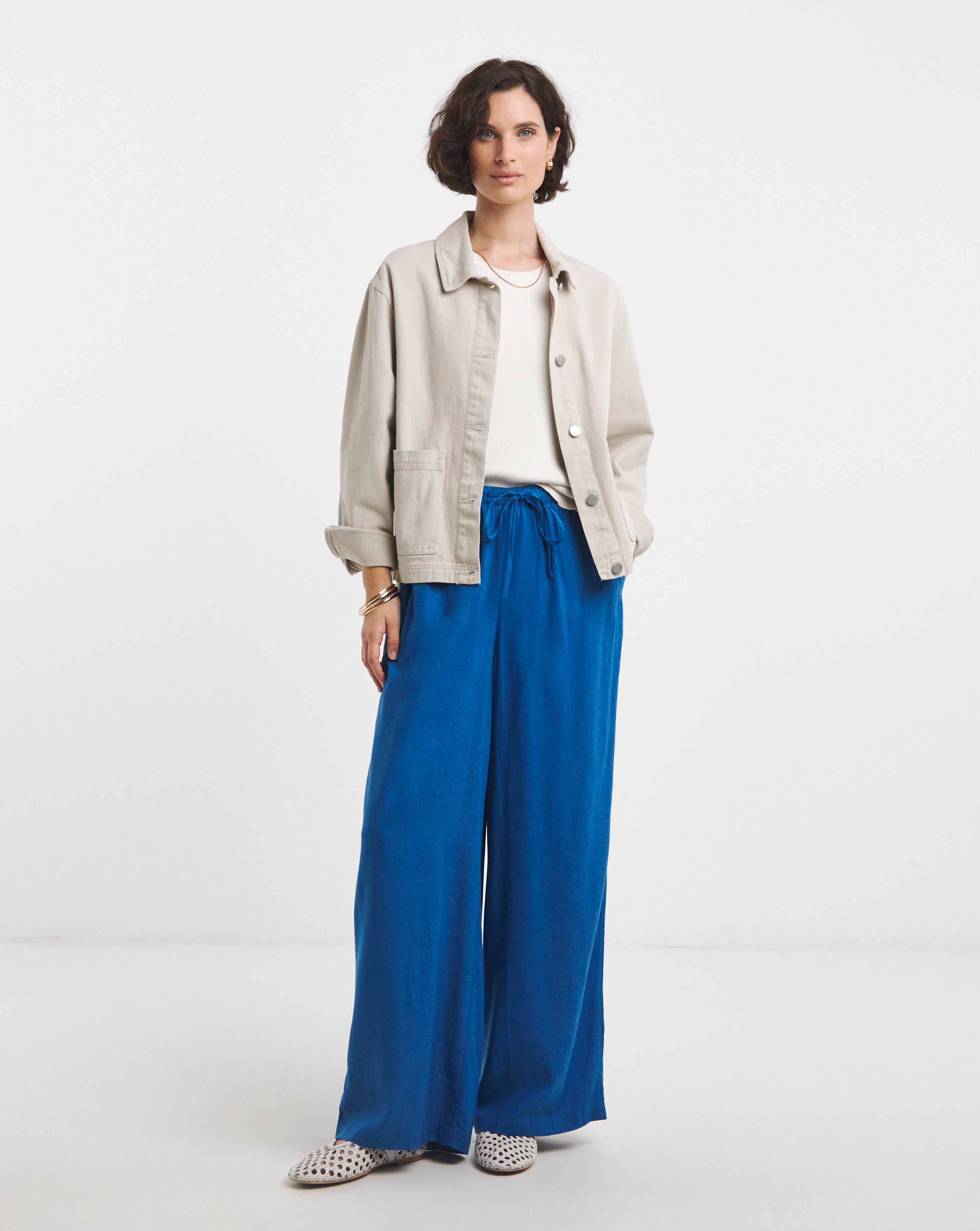 Cobalt Linen Mix Wide Leg Trouser