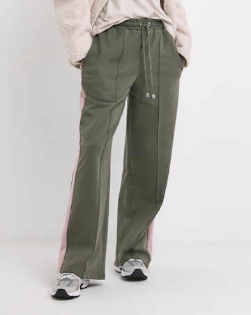 Khaki with Pink Side Stripe Wide Leg Joggers