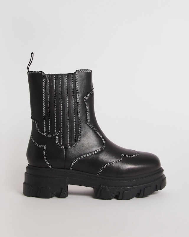 Hali Leather Embroidered Chunky Ankle Boots - Wide Fit (E)