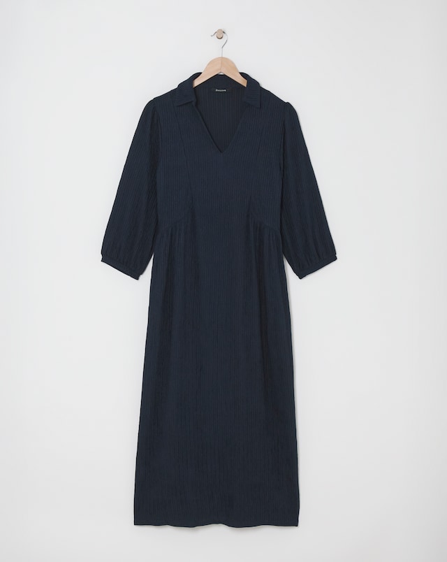 Textured Jersey Collared Midi Dress