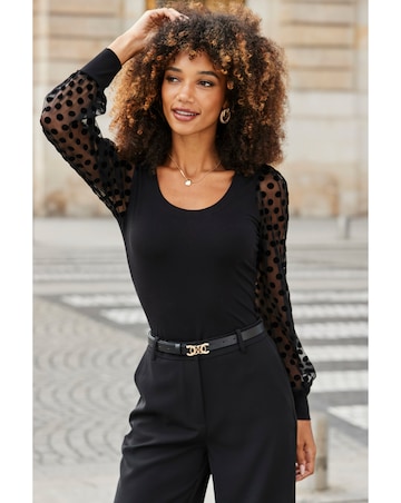 Sosandar Polka Dot Dobby Sleeve Shirt