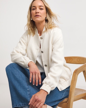 Cream Boucle Bomber Jacket