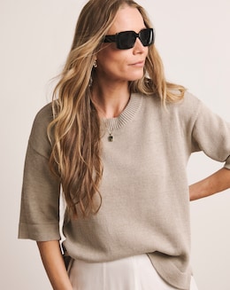 Anthology Stone Linen Mix Short Sleeve Jumper