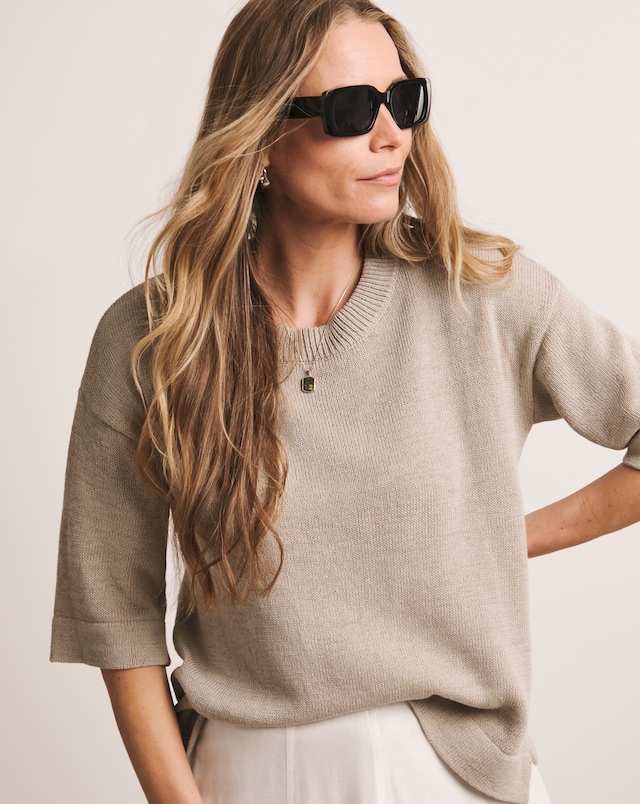 Anthology Stone Linen Mix Short Sleeve Jumper