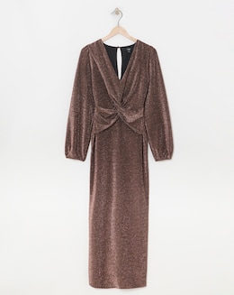 Joanna Hope Copper Glitter Twist Front Jersey Maxi Dress