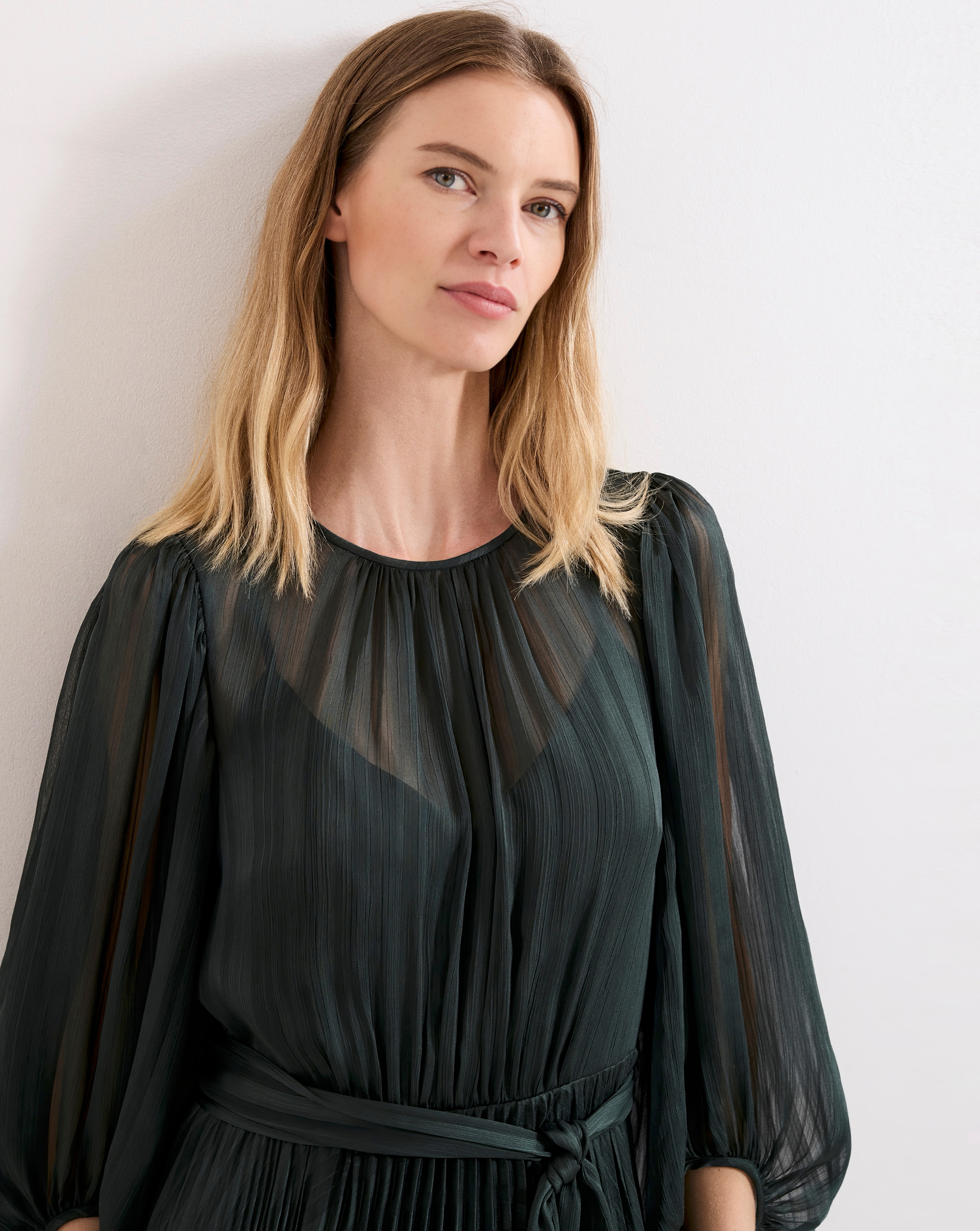 Phase Eight Lucie Green Striped Pleat Dress | JD Williams