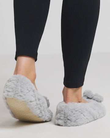 Ebony Pom Pom Ballerina Slippers - Extra Wide Fit (EEE)