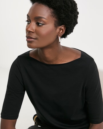 Pure Cotton Slash Neck 3/4 Sleeve Top