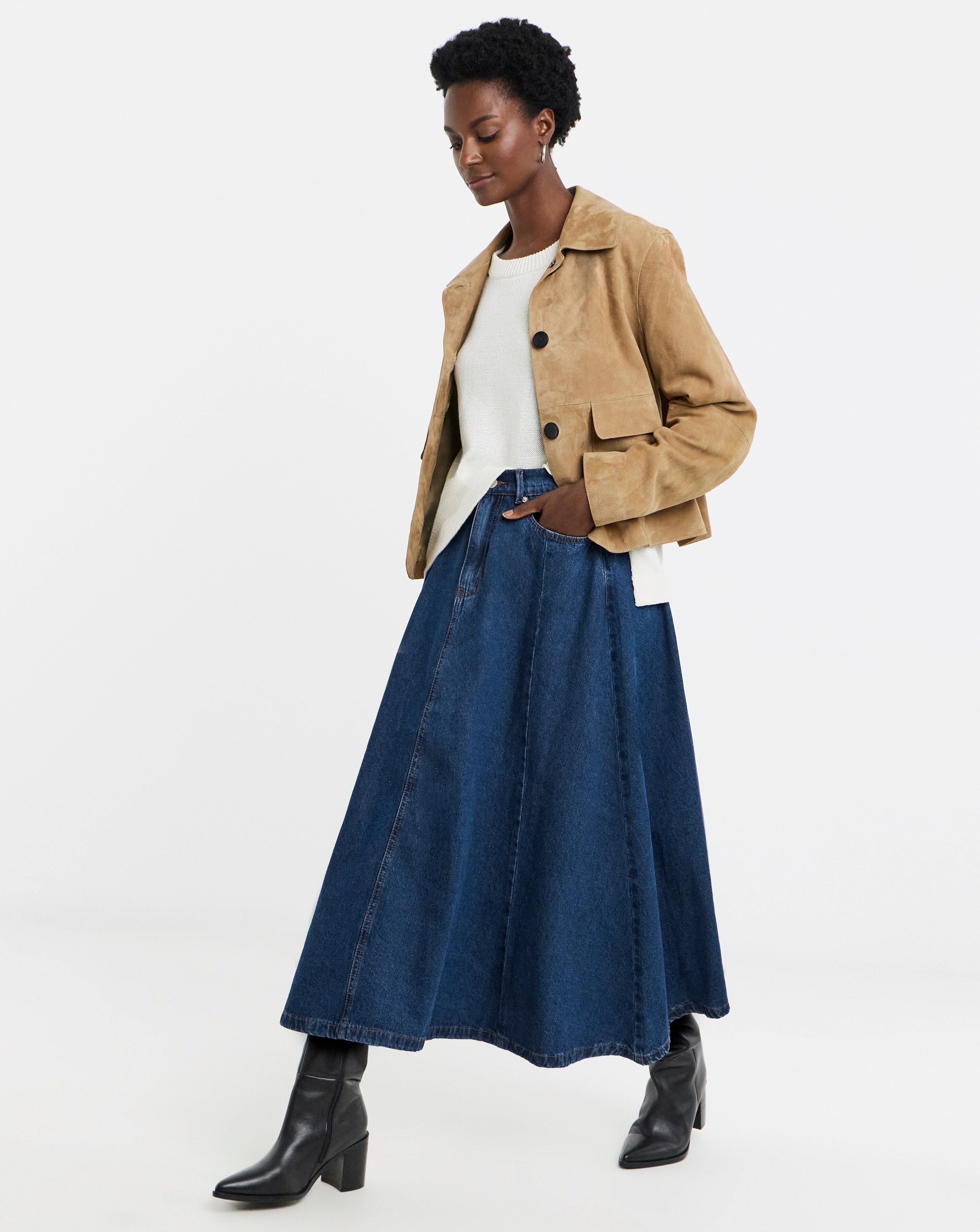 Mid Blue Denim Full Circle Skirt | JD Williams