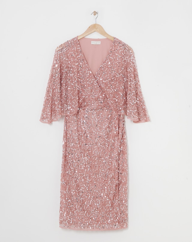 Maya Curve Glitter Cape Body Dress