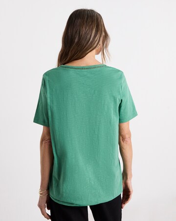 Teal V Neck Short Sleeve Bubble Hem Top