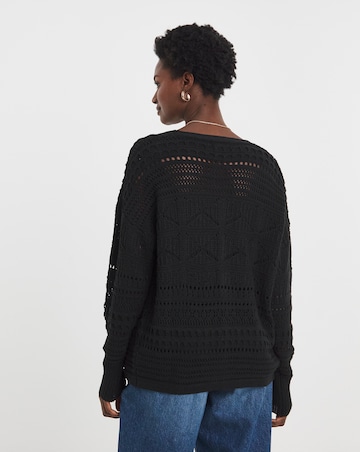 Black Tie Front Crochet Cardigan