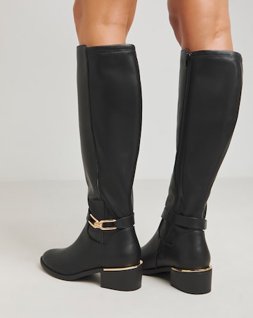 Heavenly Soles Ledger Knee Boots With Trim - Extra Wide Fit (EEE) & Curvy Calf
