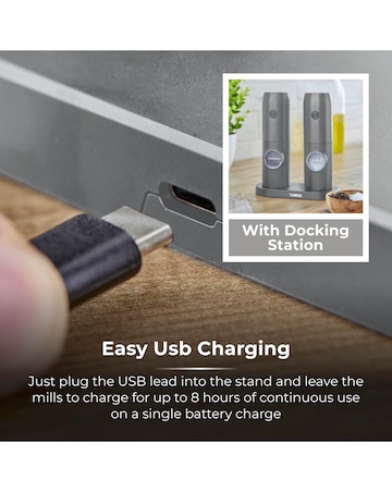 Tower Rechargeable Salt & Pepper Mill Grey