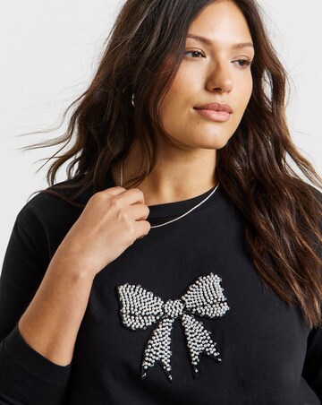 Black Pearl Bow Detail Long Sleeve T-Shirt