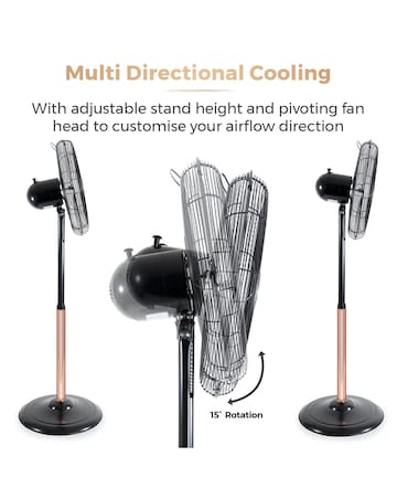 Tower 16 Inch Cavaletto Metal Black and Rose Gold Stand Fan