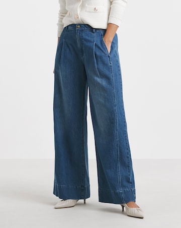Simply Be Authentic Mid Blue Drape Wide Leg Jeans