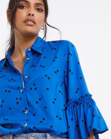 Blue Spot Short Sleeve Frill Cuff Shirt