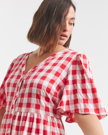 Simply Be Red/White Gingham Button Through Midi Dress