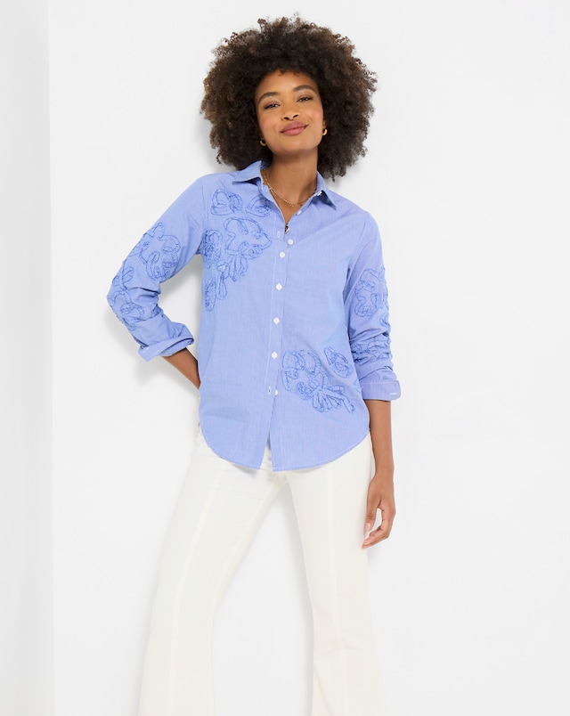 Joe Browns Rebecca Applique Blue Pinstripe Shirt