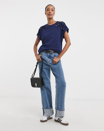Indigo Embellished Trim T-shirt