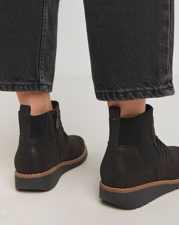 Heavenly Soles Blanche Low Wedge Ruched Ankle Boot - Wide Fit (E)