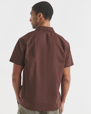 Short Sleeve Revere Collar Linen Blend Shirt