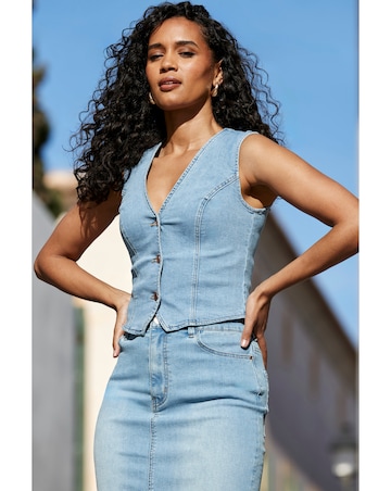 Sosandar Mid Blue Denim Waistcoat Jacket