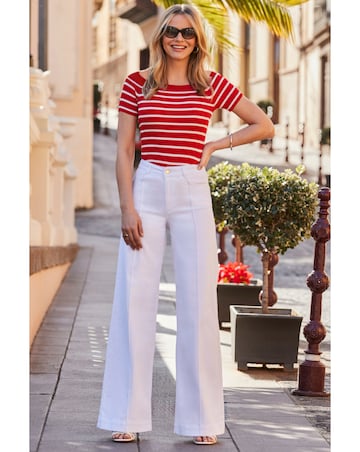 Sosandar White Wide Leg Pintuck Jeans