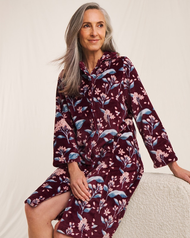 brown dress with pearls Plus Size Spring Dressing Gown - Wine main image 1