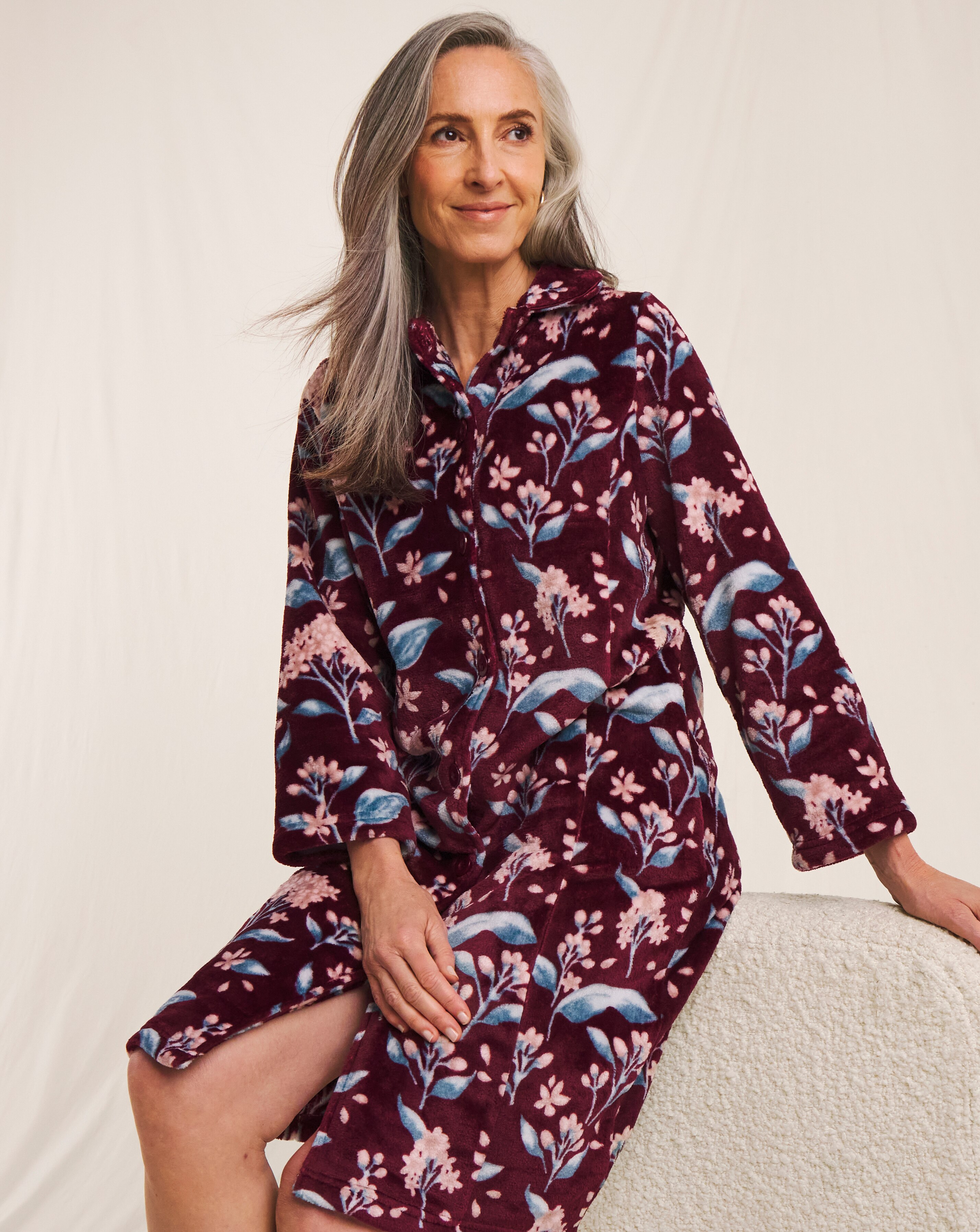 Julipa Fleece Button Through Midi Dressing Gown