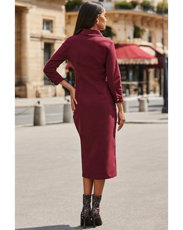 Sosandar 3/4 Sleeve Ruched Waist Popper Front Denim Dress