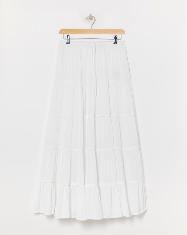 White Crinkle Tiered Maxi Skirt