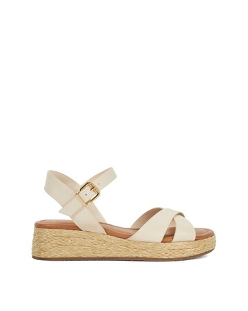 Dune Littleton Leather Woven Flatform Sandals Wide Fit