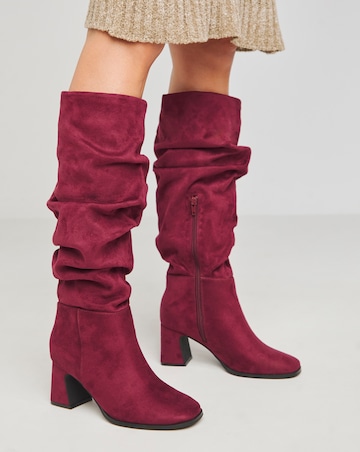 Talita Ruched Knee High Heeled Boots Extra Wide EEE Fit Super Curvy