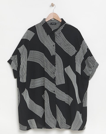 Mono Print Oversized Button Through Blouse