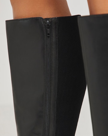 Ashleigh Leather Stretch Panel Flat Boots - Wide Fit (E) & Standard/Curvy Calf