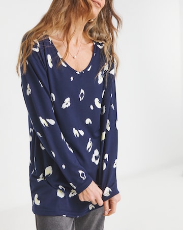 V Neck Soft Touch Animal Print Longline Top