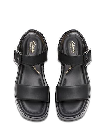 Clarks Black Alda Strap Leather Sandal -Wide Fit (E)