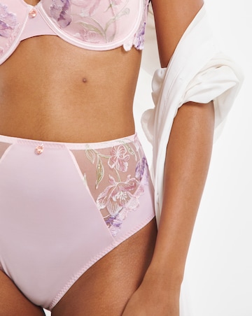 Pretty Secrets Sophia Embroidery High Leg Full Brief Knickers Pink