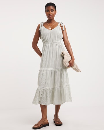 Striped Crinkle Cami Dress With Tie Straps and Ladder Trims