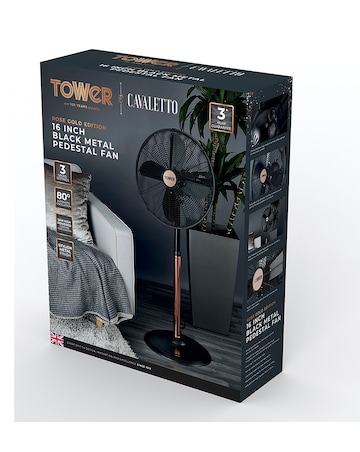 Tower 16 Inch Cavaletto Metal Black and Rose Gold Stand Fan