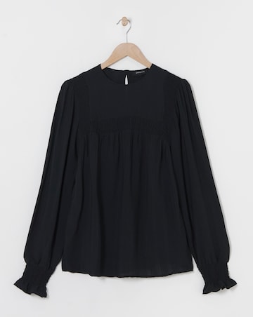Black Volume Sleeve Textured Top