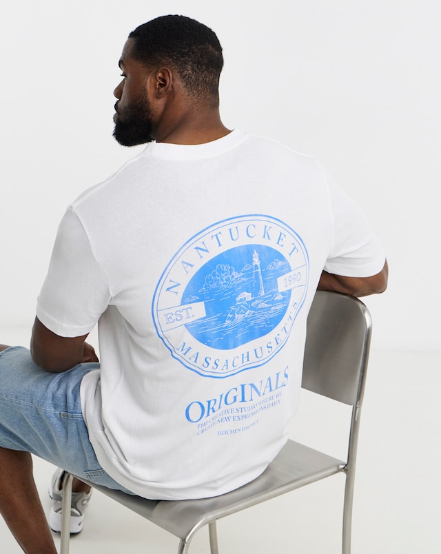 Jack & Jones Massachusetts Originals Back Graphic T-Shirt - White